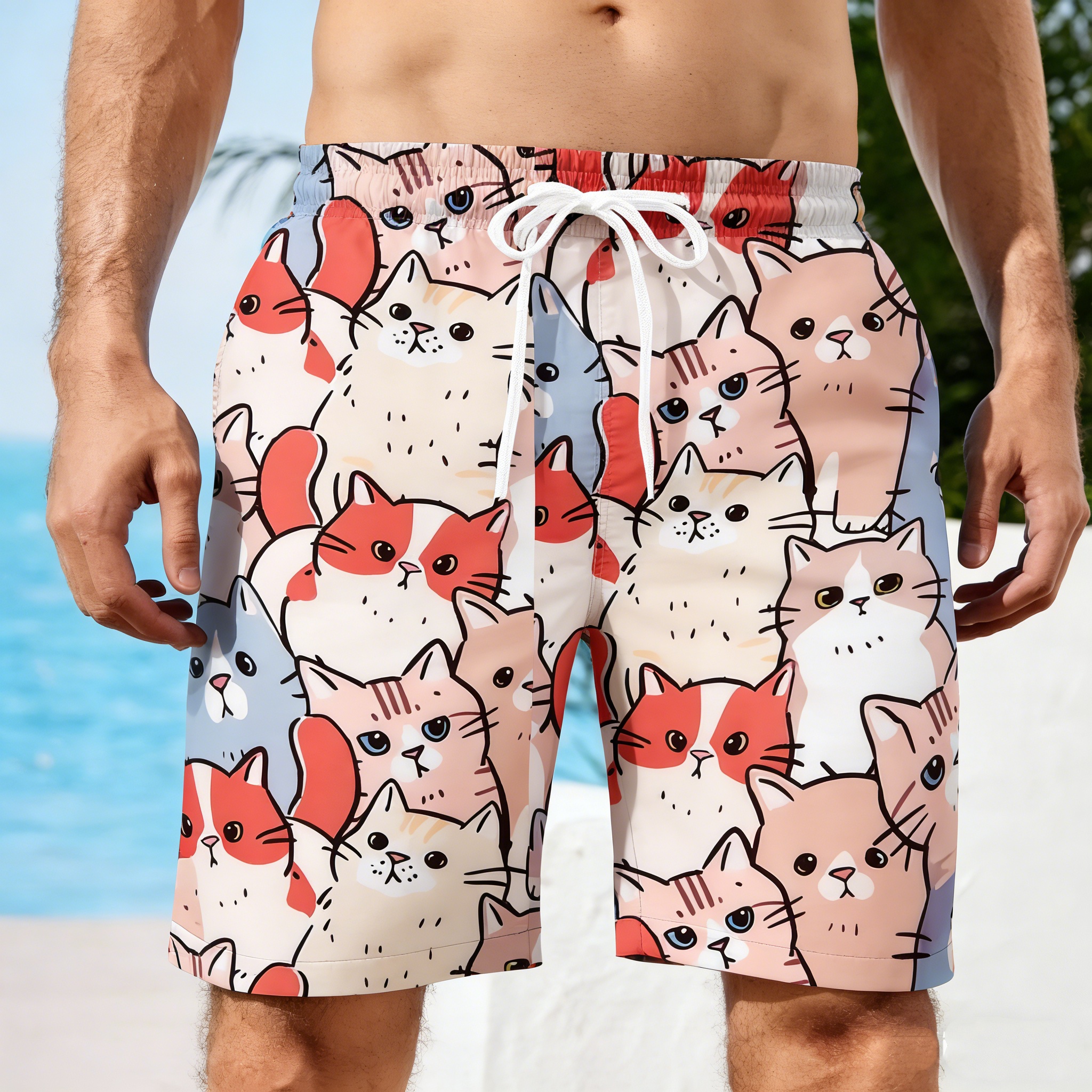 Men 3D Cat Graphic Beach Short - Trunks Board Surf reseña y precio