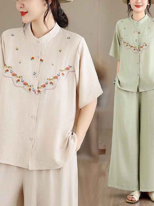 Embroidered Cotton Linen Short - Linen Shirt Breathable reseña y precio