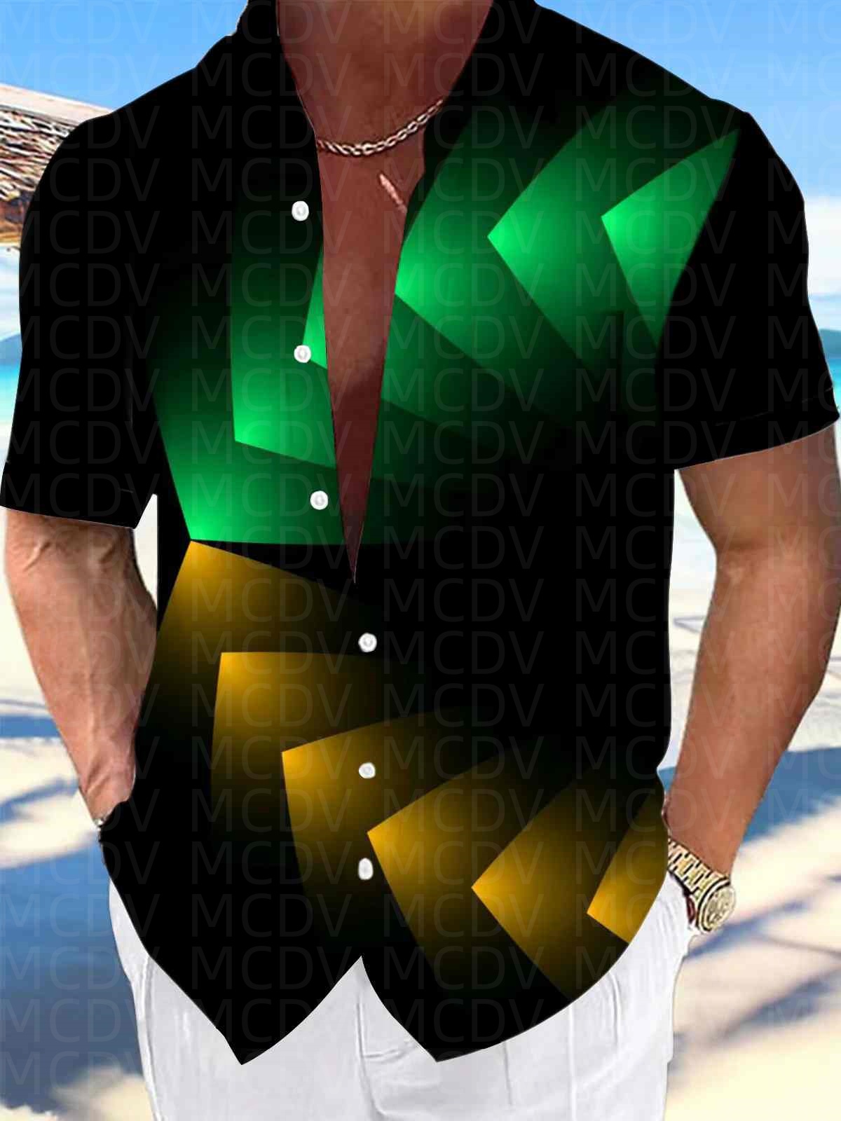 Flag Pattern Style Men's Hawai - Shirt Camp Collar reseña y precio