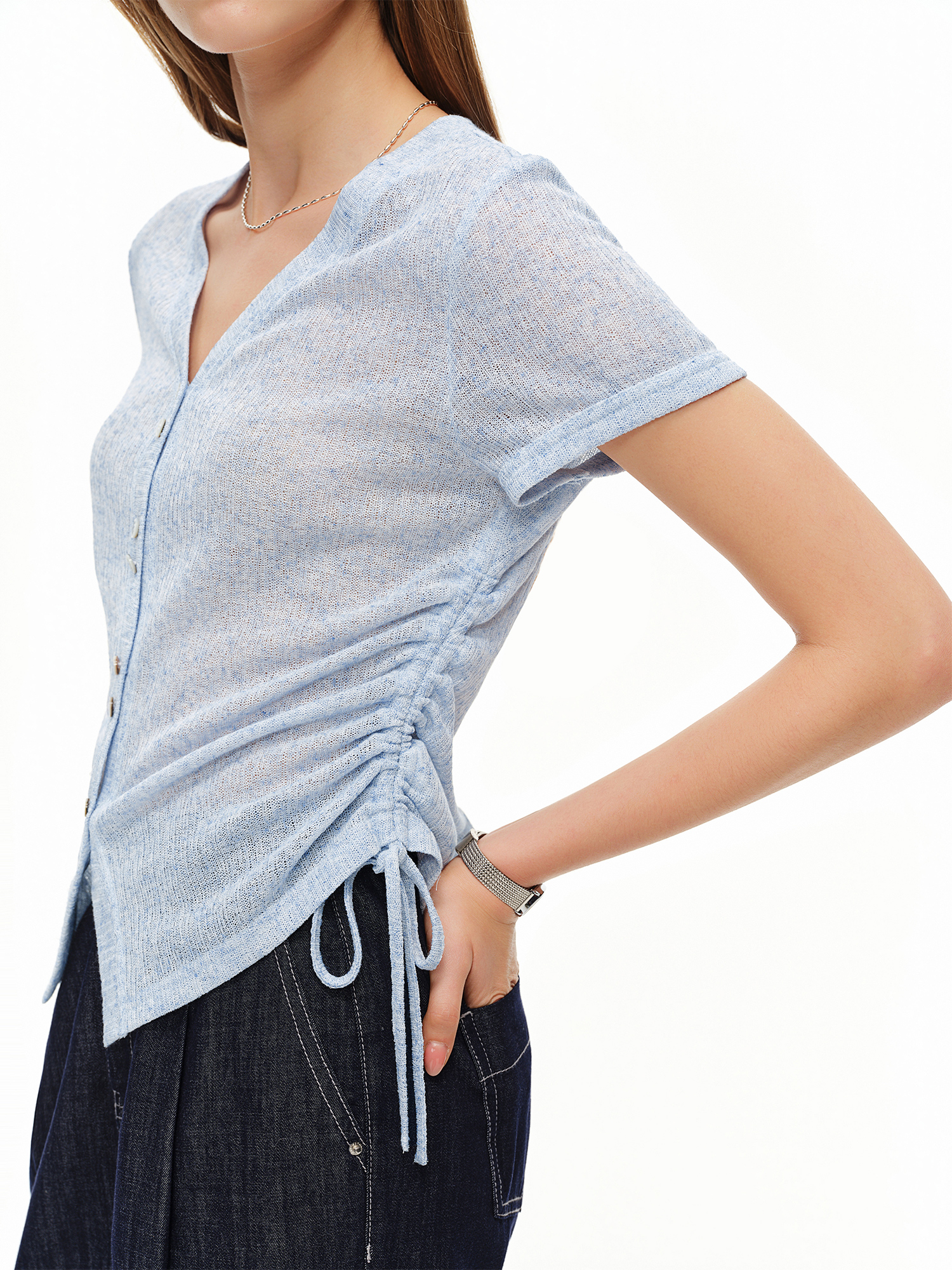 DUSHU Lightweight V-neck Linen - Short Linen Drawstring reseña y precio