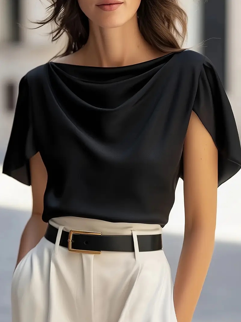 Elegant Draped Collar Butterfl - Shirt Camp Collar reseña y precio