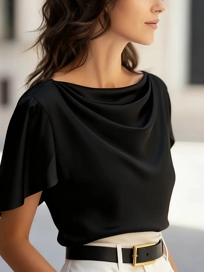 Elegant Draped Collar Butterfl - Shirt Camp Collar reseña y precio