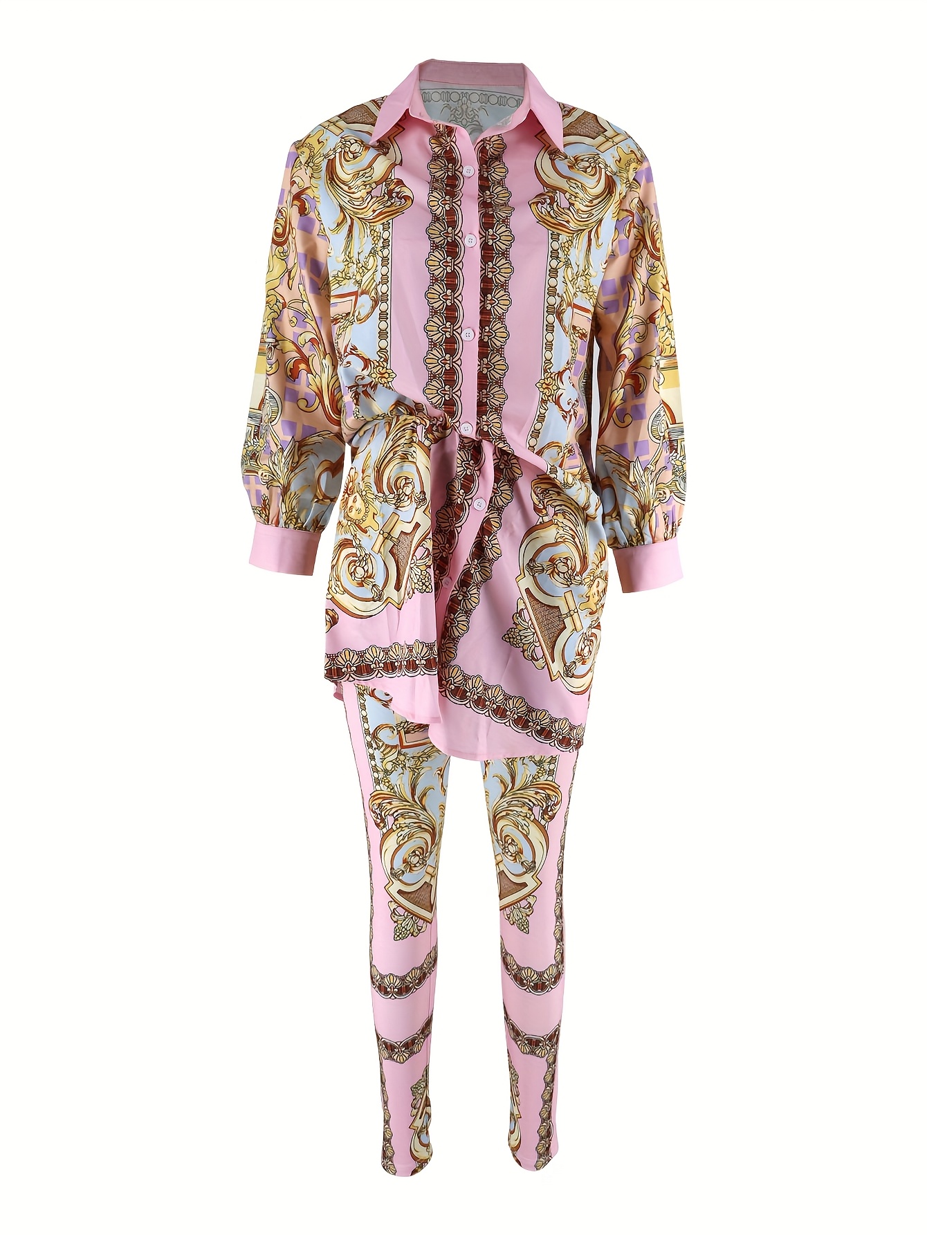 Women 2 Piece Set Ornate Print - Shirt Camp Collar reseña y precio
