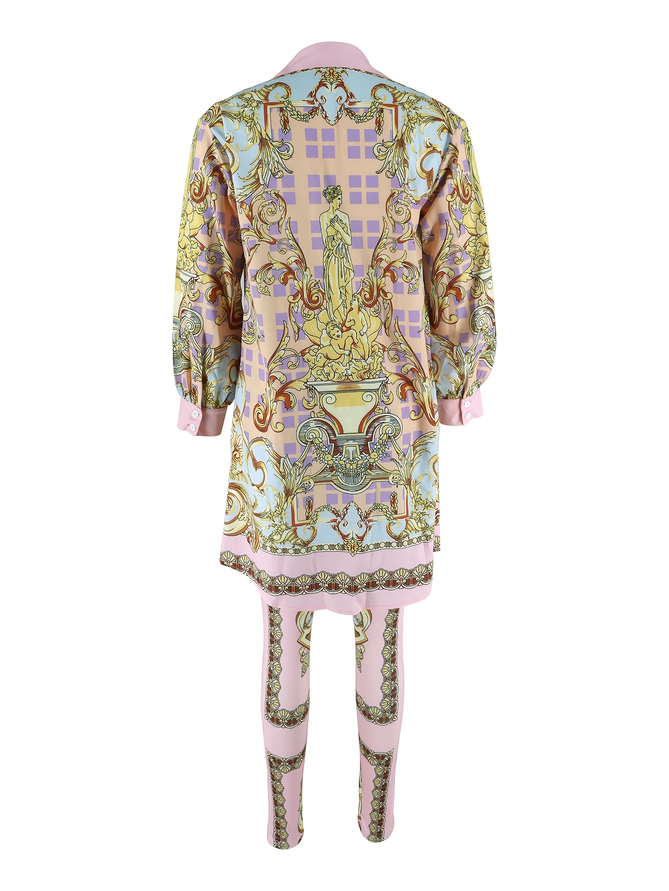 Women 2 Piece Set Ornate Print - Shirt Camp Collar reseña y precio