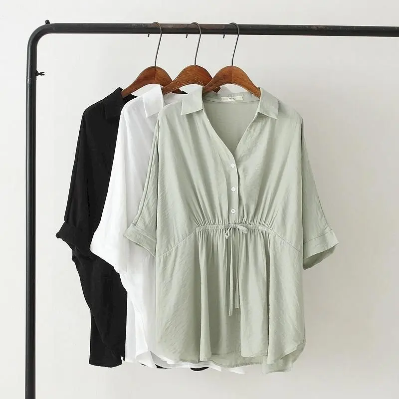 Korean Loose Blouses Women Fas - Short Linen Drawstring reseña y precio
