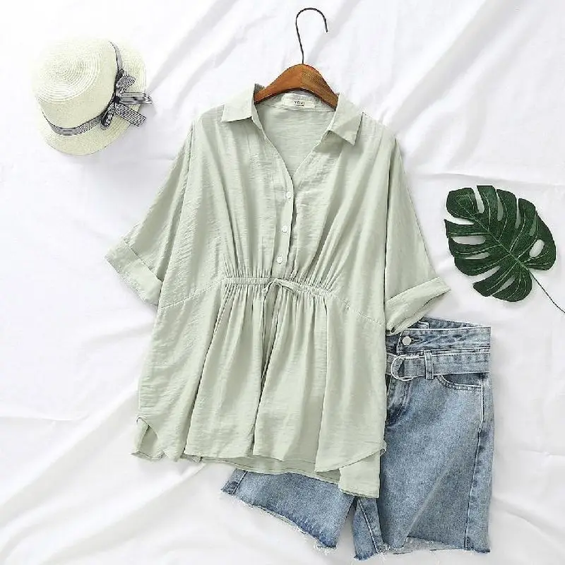 Korean Loose Blouses Women Fas - Short Linen Drawstring reseña y precio
