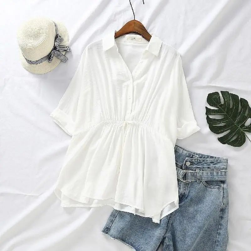 Korean Loose Blouses Women Fas - Short Linen Drawstring reseña y precio