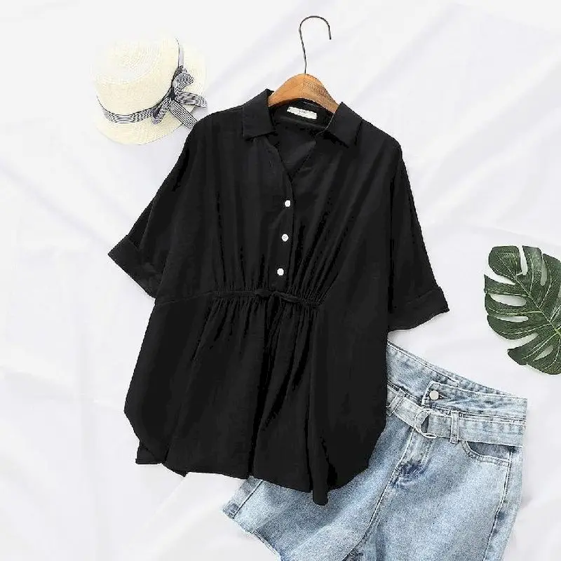Korean Loose Blouses Women Fas - Short Linen Drawstring reseña y precio